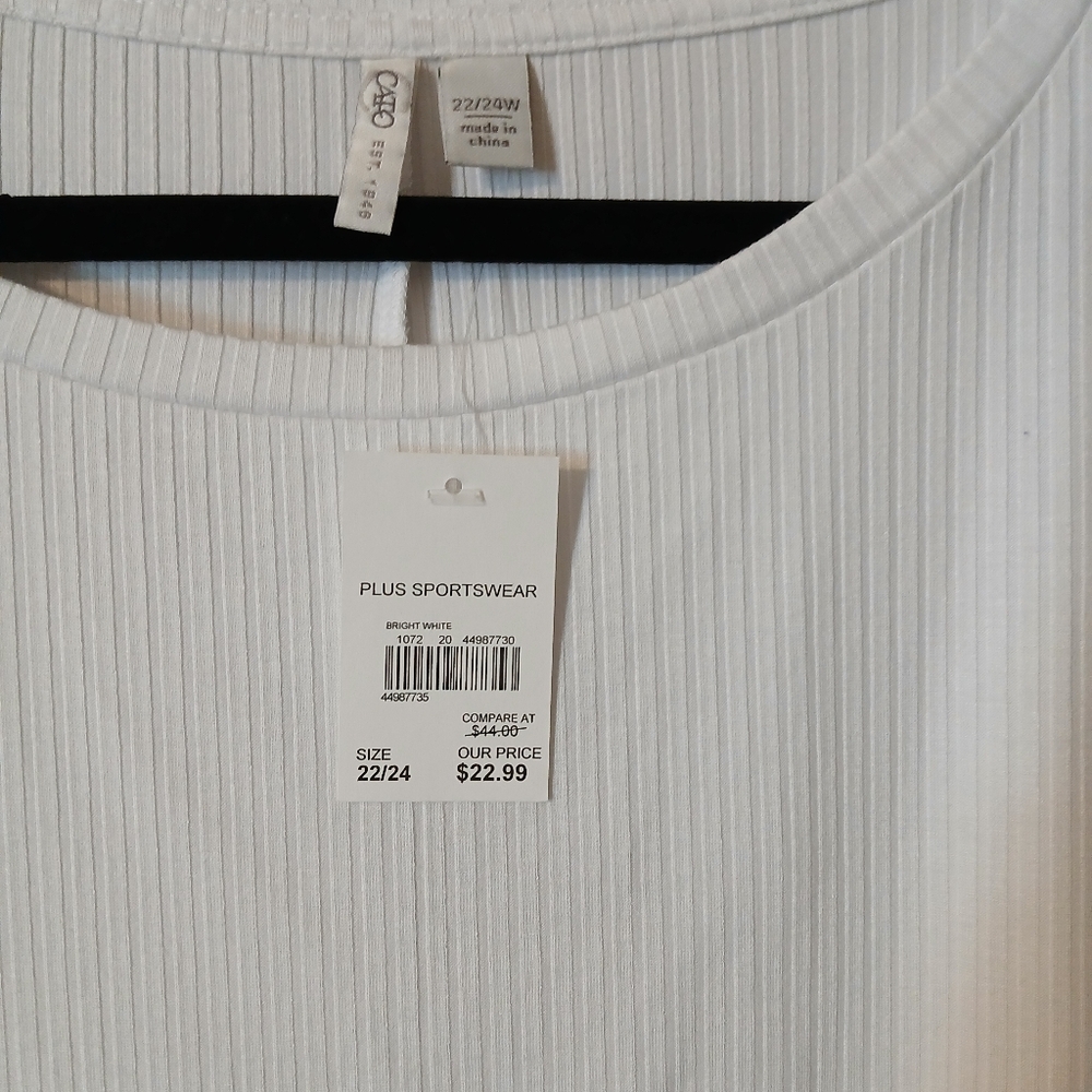 Cato White Ribbed Plus Size Top